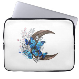 Housse Pour Ordinateur Portable Papillons bleus sur croissant en bois