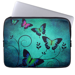 Housse Pour Ordinateur Portable Papillons de bijoux ornés sarcelle