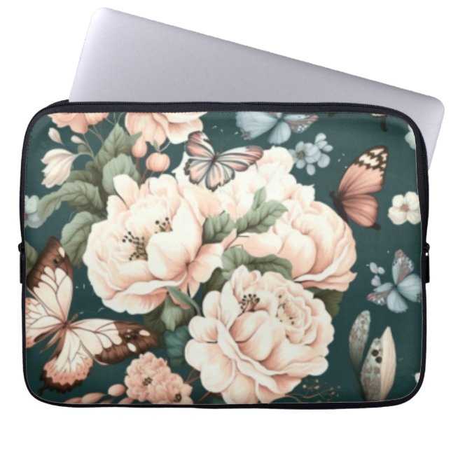 Housse Pour Ordinateur Portable Papillons et fleurs (Devant)