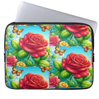 Housse Pour Ordinateur Portable Papillons et Roses enchantés