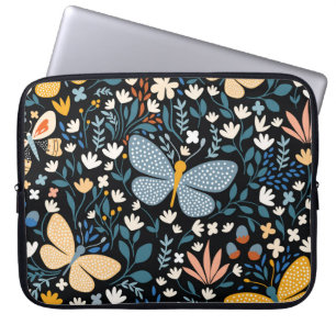 Housse Pour Ordinateur Portable Papillons Floral : Main Tirée Sans Couture.