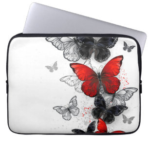 Housse Pour Ordinateur Portable Papillons noirs et rouges volants