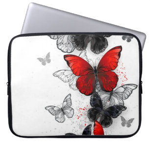 Housse Pour Ordinateur Portable Papillons noirs et rouges volants