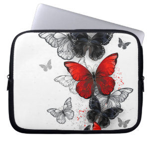 Housse Pour Ordinateur Portable Papillons noirs et rouges volants