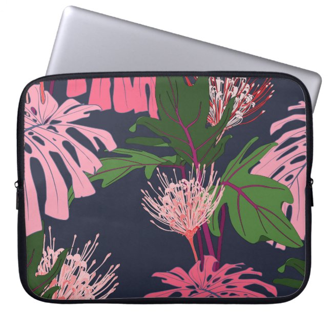 Housse Pour Ordinateur Portable Paradis tropical : Feuilles et fleurs exotiques (Devant)