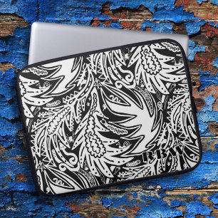 Housse Pour Ordinateur Portable Parmi les feuilles noires et blanches, l'art de la