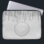 Housse Pour Ordinateur Portable Parties scintillant à goutte d'argent Girly Monogr<br><div class="desc">Parties scintillant à goutte argent Girly et Coque d'ordinateur portable monogramme élégant étincelant. Ce coque monogrammé peut être customisé pour inclure votre nom initial et prénom.</div>