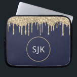Housse Pour Ordinateur Portable Parties scintillant de déperchage en or bleu Faux<br><div class="desc">Parties scintillant à gouttes d'or et de bleu marine et Coque d'initiaux monogrammes Élégants. Ce coque peut être customisé pour inclure votre nom initial et prénom.</div>