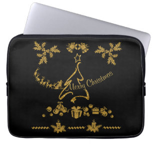 Housse Pour Ordinateur Portable Parties scintillant d'or Joyeux Noël, Père Noël