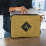 Housse Pour Ordinateur Portable Parties scintillant d'or monogramme élégant<br><div class="desc">La manche d'ordinateur portable en néoprène moderne et élégant est dotée d'une parties scintillant en faux or avec nom personnalisable et monogramme dans cadre noir.</div>