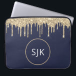 Housse Pour Ordinateur Portable Parties scintillant Drives Marine Blue Gold Girly<br><div class="desc">Parties scintillant de luxe Gold et Navy Blue Faux et Élégant parkle Coque d'initiaux monogrammes. Ce coque peut être customisé pour inclure votre nom initial et prénom.</div>