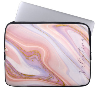 Housse Pour Ordinateur Portable Parties scintillant en or rose pourpre en marbre d