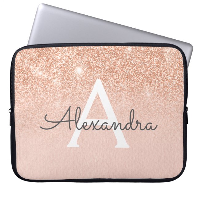 Housse Pour Ordinateur Portable Parties scintillant or rose et monogramme étincela (Devant)
