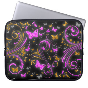 Housse Pour Ordinateur Portable Parties scintillant papillon rose orange tourbillo