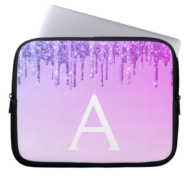 Housse Pour Ordinateur Portable Parties scintillant pourpre et monogramme étincela (Devant)
