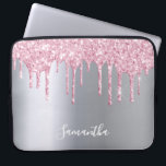Housse Pour Ordinateur Portable Parties scintillant rose argent goutte nom girly<br><div class="desc">Un coque ipad élégant,  féminin et glamour. Dégustation de parties scintillant rose,  goutte de peinture. Arrière - plan chic faux argent. Insérez votre nom,  écrit avec un script de style moderne écrit à la main. Lettres de couleur blanche.</div>