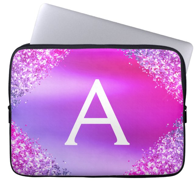 Housse Pour Ordinateur Portable Parties scintillant rose pourpre et monogramme éti (Devant)