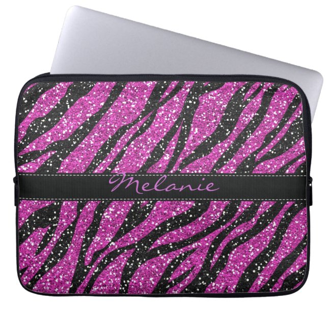 Housse Pour Ordinateur Portable Parties scintillant violet Zebra Imprimer Monogram (Devant)
