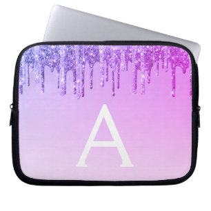 Housse Pour Ordinateur Portable Parties scintillant violette et monogramme étincel