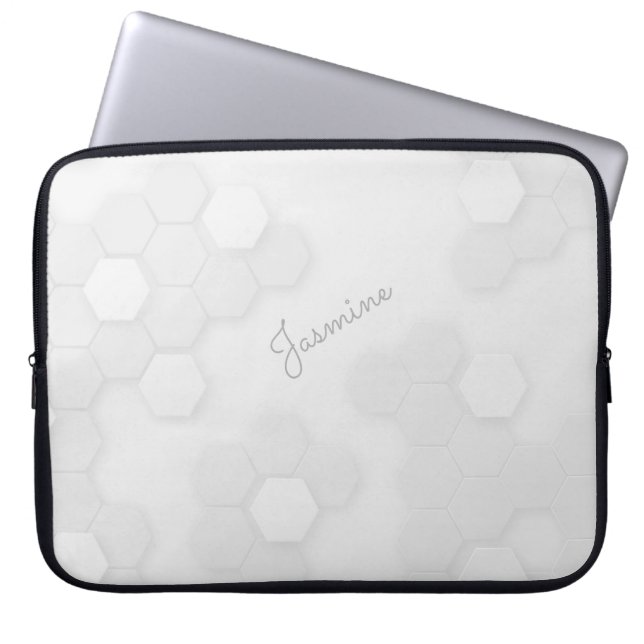Housse Pour Ordinateur Portable Pastel Grey Motif hexagonal avec nom personnalisé (Devant)