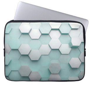 Housse Pour Ordinateur Portable Pastel Menthe Hexagone Mosaïque 3D
