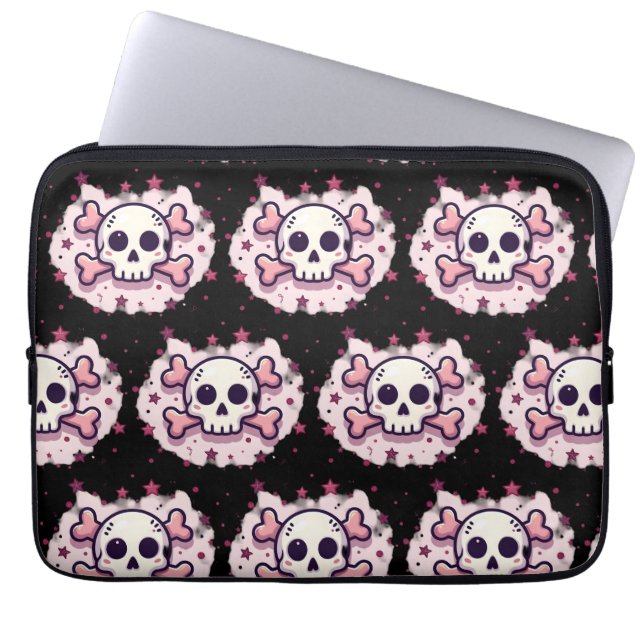Housse Pour Ordinateur Portable Pastel Pink Skull and Crossbones (Devant)