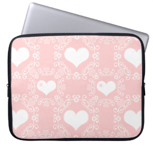 Housse Pour Ordinateur Portable Pastel rose avec manches électroniques Coeurs blan