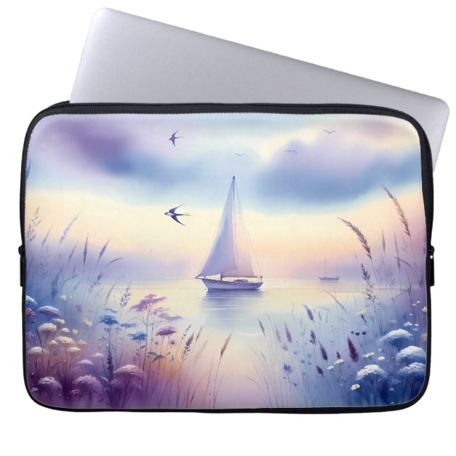 Housse Pour Ordinateur Portable Pastel Sailboat Coastal Dreamscape (Devant)