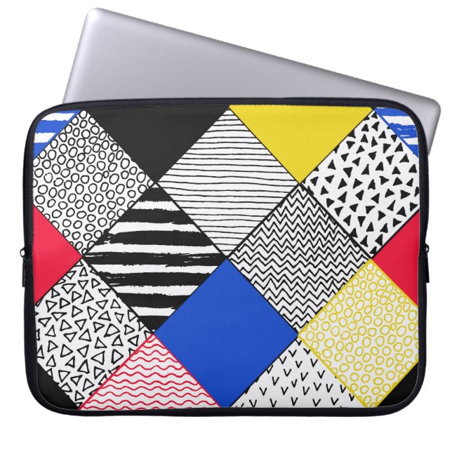 Housse Pour Ordinateur Portable Patchwork arrière - plan : oiseaux, pois. (Devant)