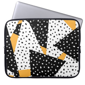 Housse Pour Ordinateur Portable Patchwork de points minimaux : noir blanc jaune