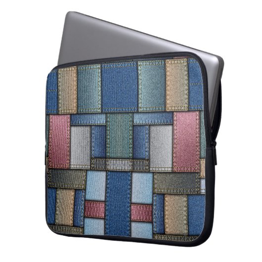 Housse Pour Ordinateur Portable Patchwork Denim (devant gauche)
