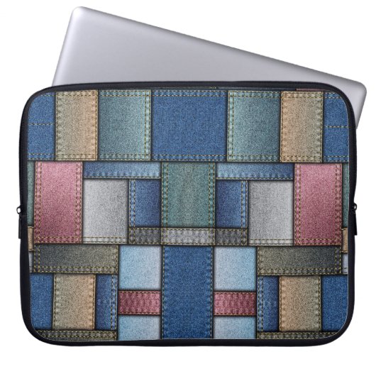 Housse Pour Ordinateur Portable Patchwork Denim (Devant)