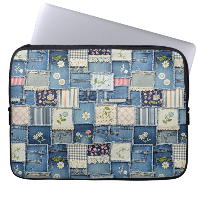 Housse Pour Ordinateur Portable Patchwork Denim (Devant)