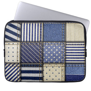 Housse Pour Ordinateur Portable Patchwork Denim bleu