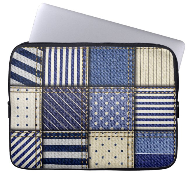 Housse Pour Ordinateur Portable Patchwork Denim bleu (Devant)