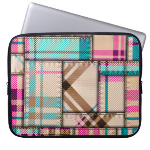 Housse Pour Ordinateur Portable Patchwork Plaid, Vintage Arrière - plan sans coutu