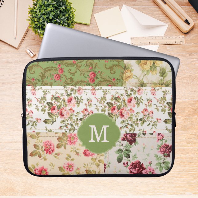 Housse Pour Ordinateur Portable Patchwork Rose Monogramme personnalisée (Créateur téléchargé)