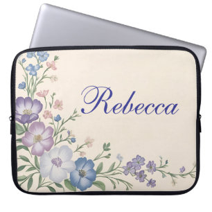 Housse Pour Ordinateur Portable Pâte violet, blanc & bleu Botanique Flore Imprimer