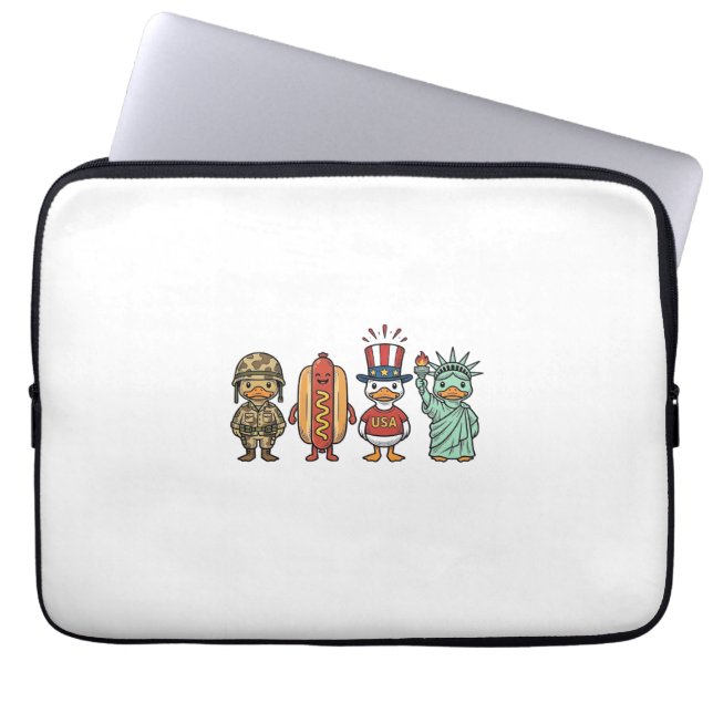 Housse Pour Ordinateur Portable Patriotic Duck and Hot Dog Vintage Vector Shirt_1 (Devant)