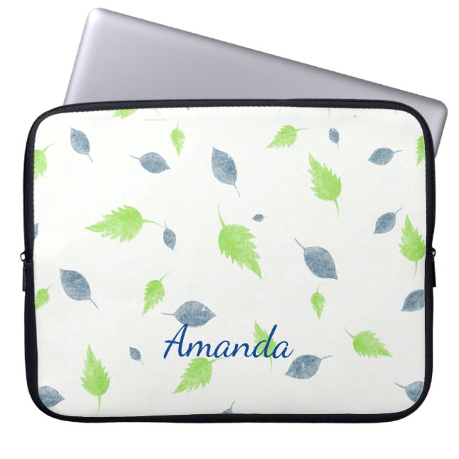 Housse Pour Ordinateur Portable Pattern Blue & Green Leaves (Devant)