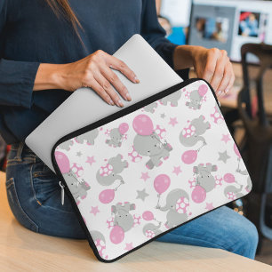 Housse Pour Ordinateur Portable Pattern of Elephants, Cute Elephants - Pink Gray