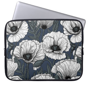 Housse Pour Ordinateur Portable Pavot blanc sur la marine