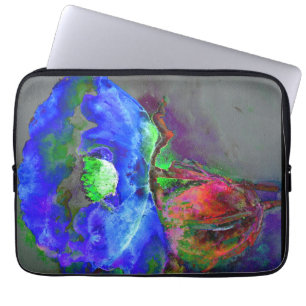 Housse Pour Ordinateur Portable Pavot bleu, fleur abstraite bleue