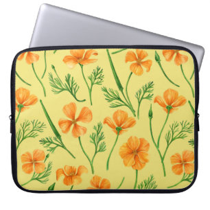 Housse Pour Ordinateur Portable Pavot de Californie, fleurs d'été, orange wil