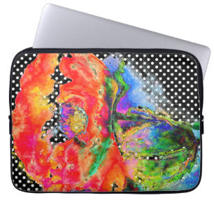 Housse Pour Ordinateur Portable Pavot rouge pois noirs et blancs