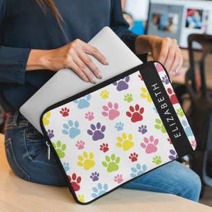 Housse Pour Ordinateur Portable Paws Colorés, Motif Paw, Paws Chiens, Votre Nom