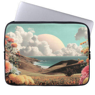 Housse Pour Ordinateur Portable Paysage côtier surréaliste avec fleurs et nuages
