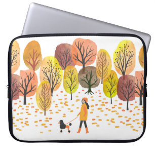 Housse Pour Ordinateur Portable Paysage d'automne. Illustration Vintage d'aquarell