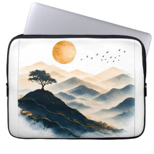 Housse Pour Ordinateur Portable Paysage de montagne au soleil doré