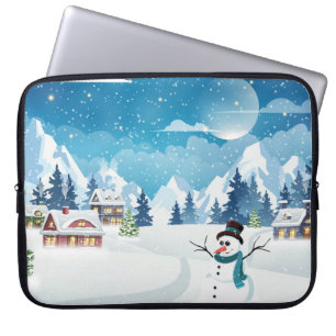 Housse Pour Ordinateur Portable Paysage d'hiver du village du soir avec neige